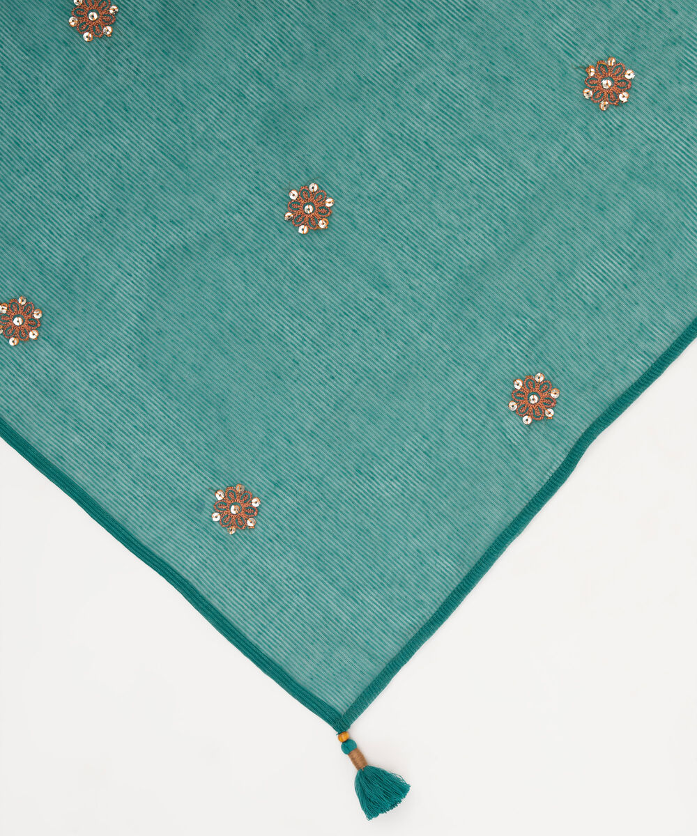 Blended Textured Karandi Green Embroidered Dupatta