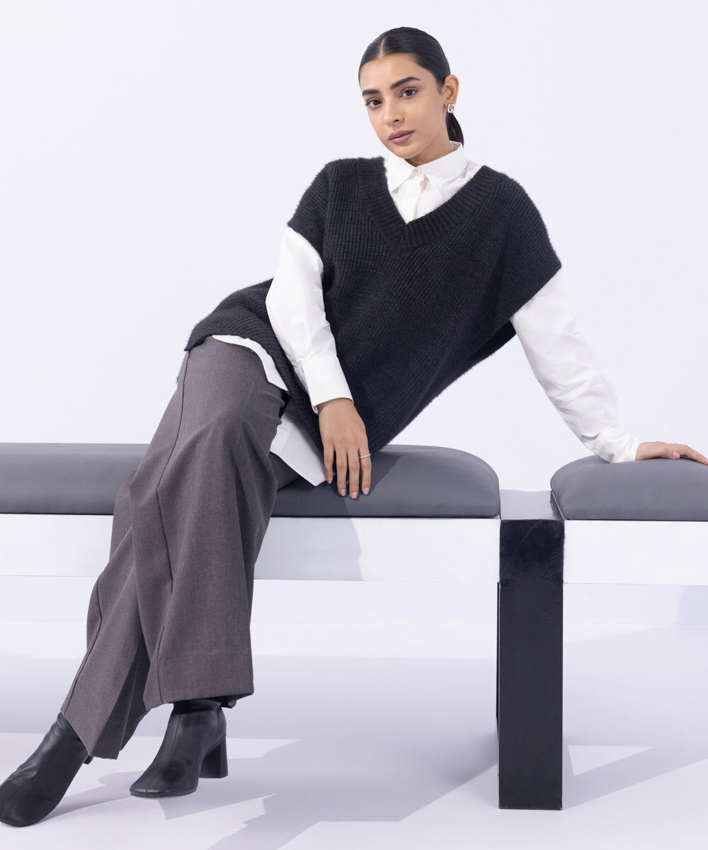 Loose-Fit Sleeveless Sweater Woman - Grey Loose-Fit Sleeveless Sweater