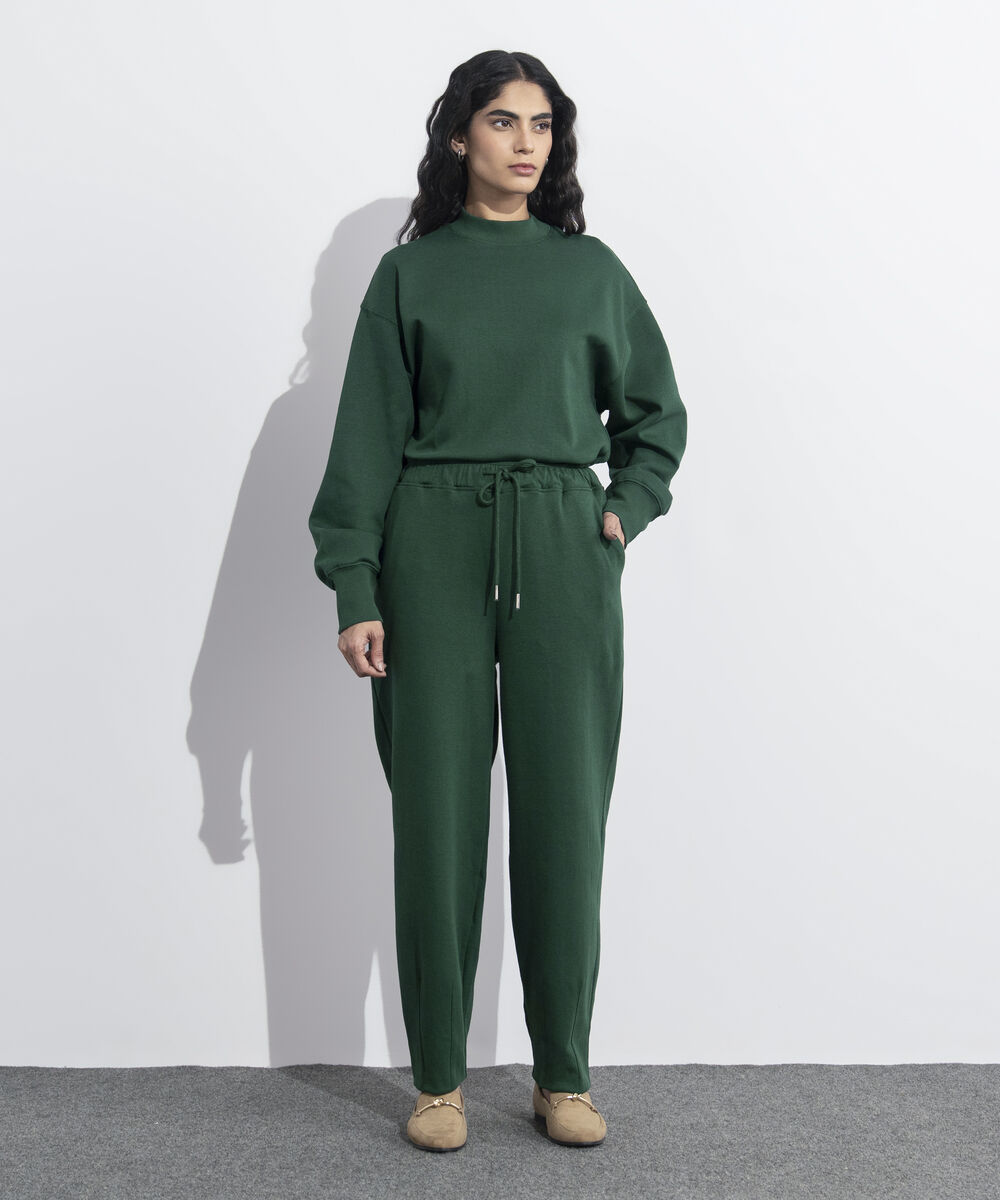 Women's Western Wear Green Interlock Darted Pull-On Trousers