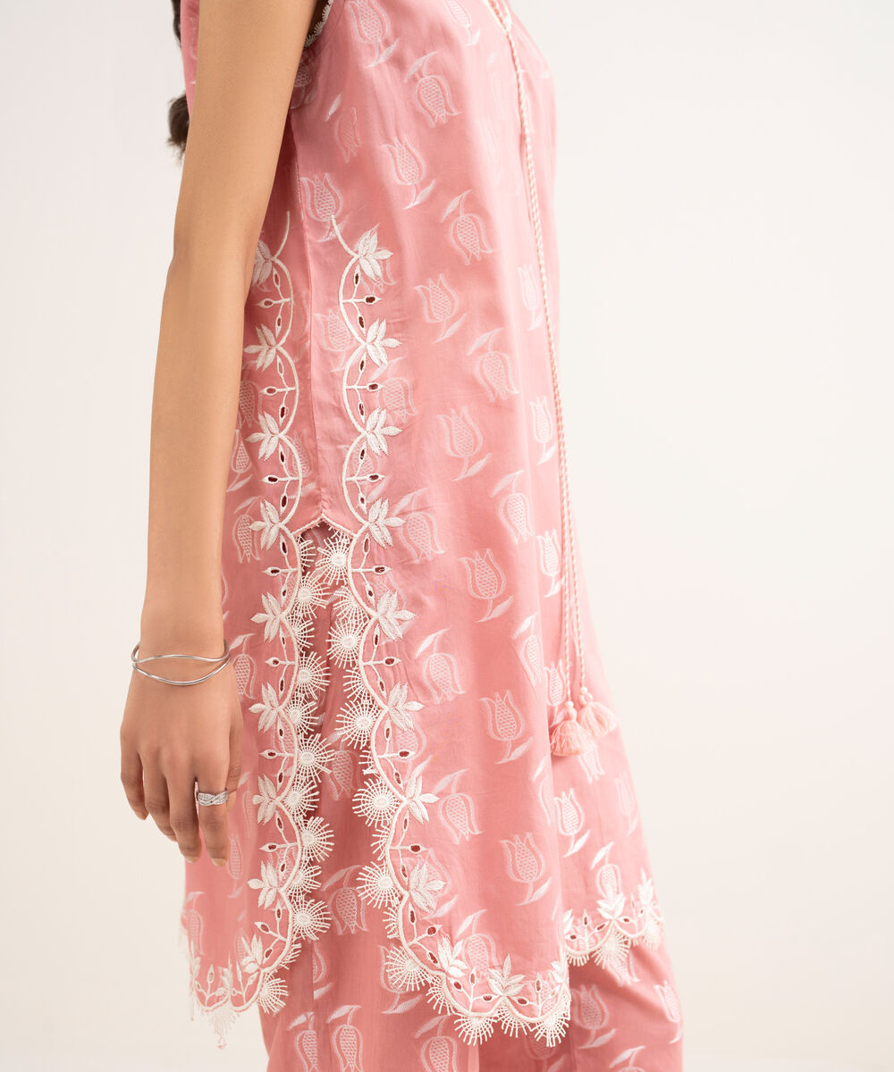 Women's RTW Extra Weft Jacquard Embroidered Pink 2 Piece Suit