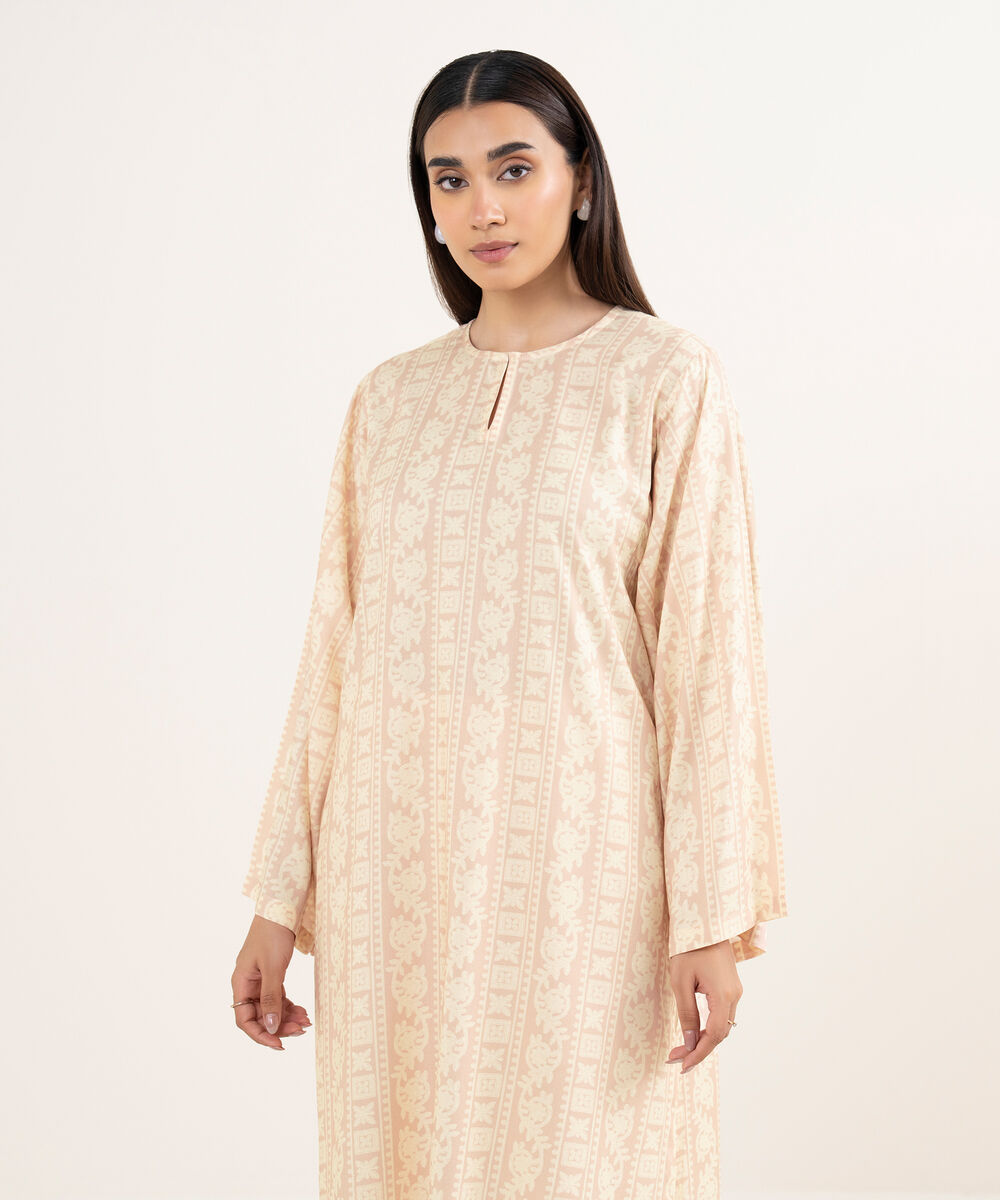 Women's RTW Arabic Lawn Pink Printed Straight Shirt