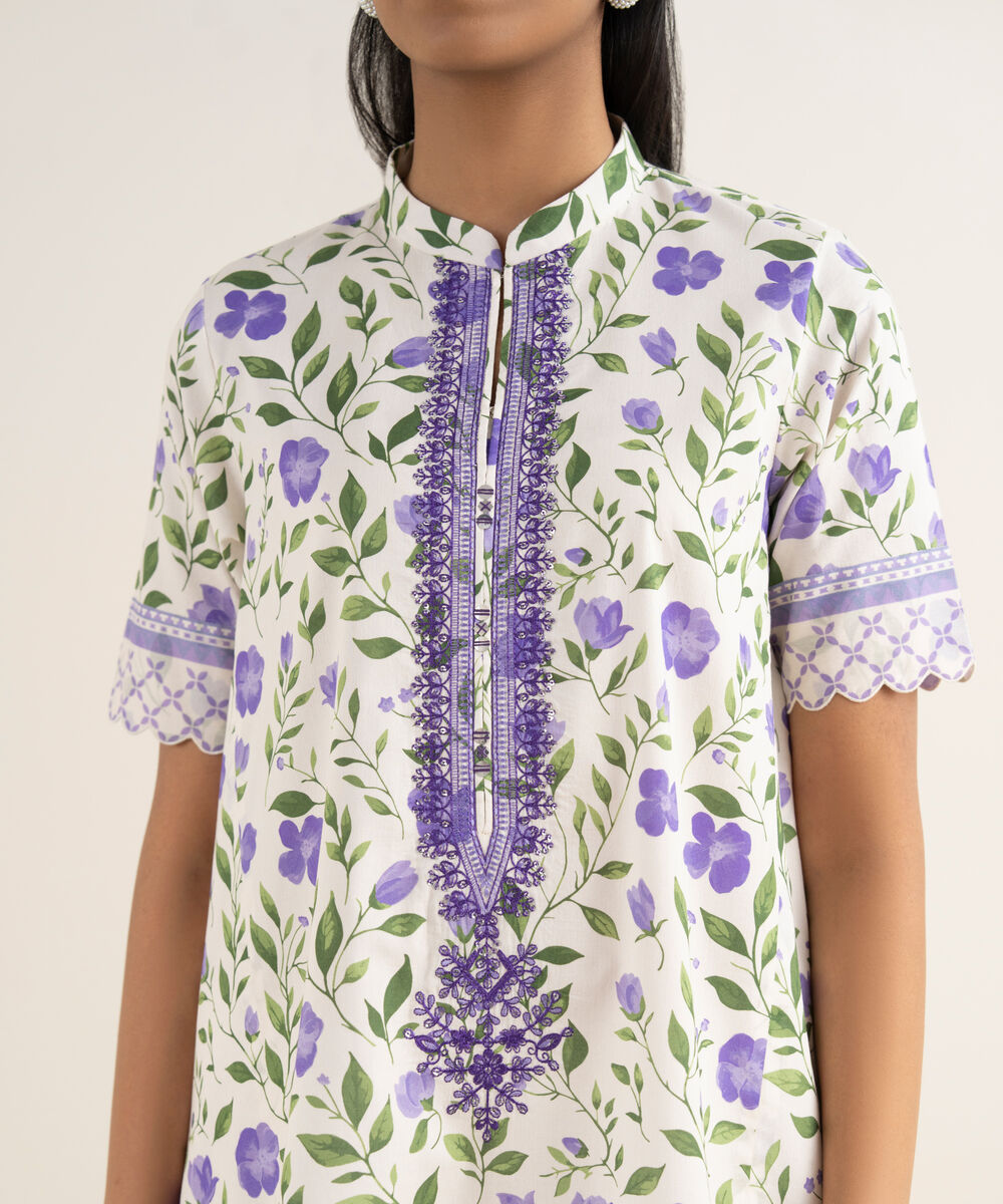 Women's Unstitched Lawn Embroidered Off White 3 Piece Suit