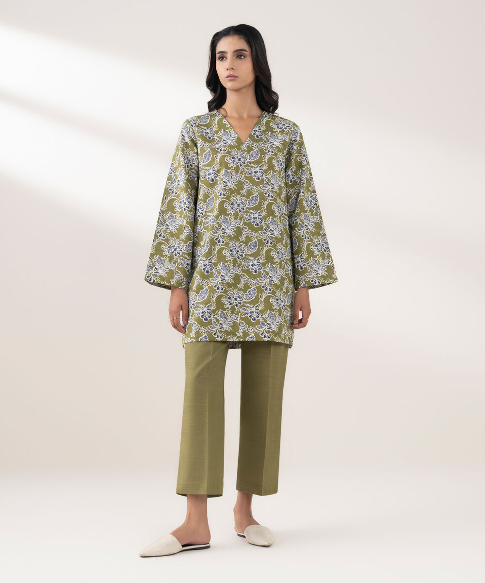 Women's RTW Khaddar Printed Green 2 Piece Suit