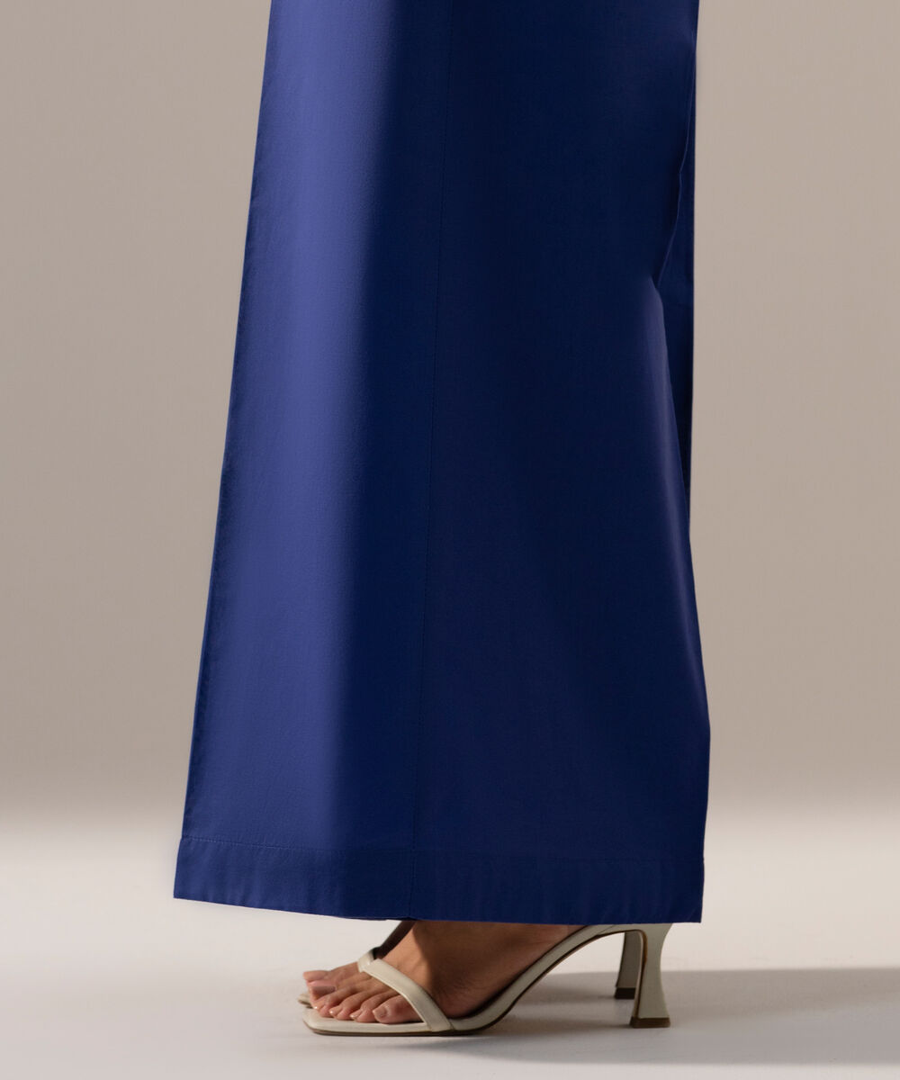 Women's RTW Cambric Solid Blue Flared Pants