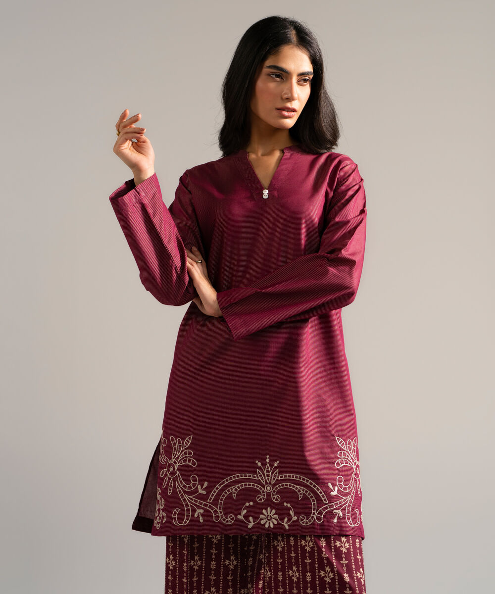 Women's RTW Zari Lawn Embroidered Red 2 Piece Suit
