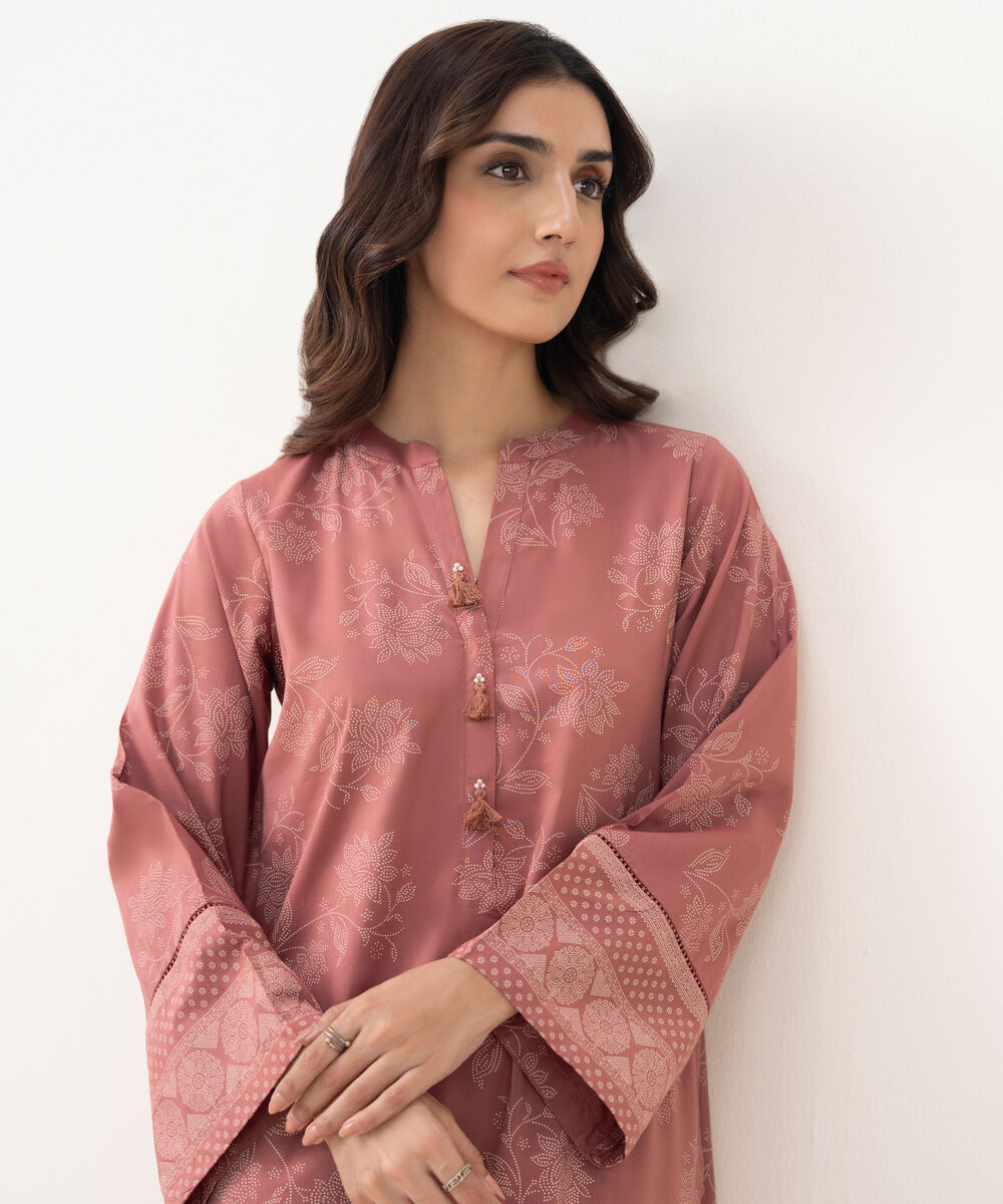 Women's RTW Cotton Viscose Printed A-Line Pink Shirt