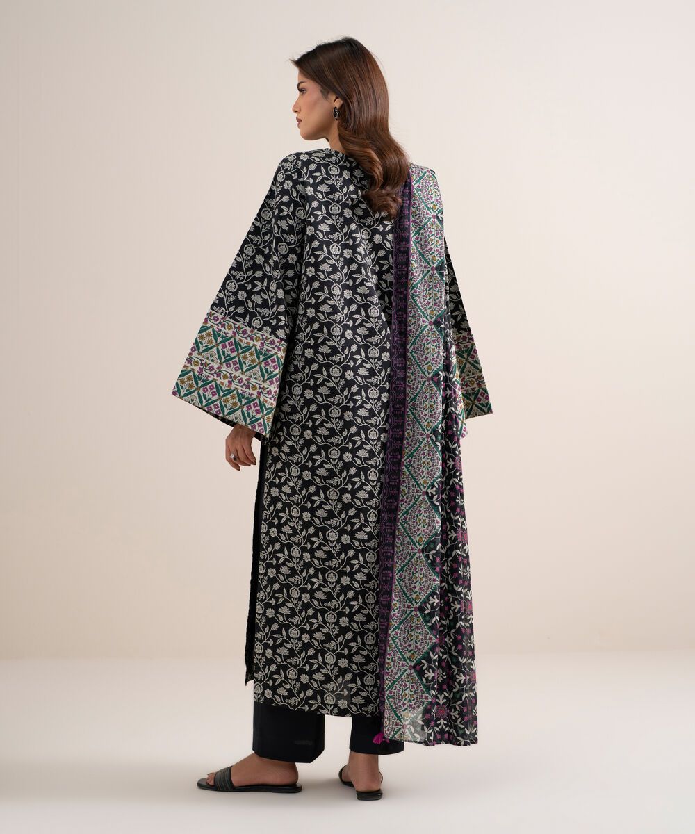Women's Unstitched Lawn Printed Black 3 Piece Suit