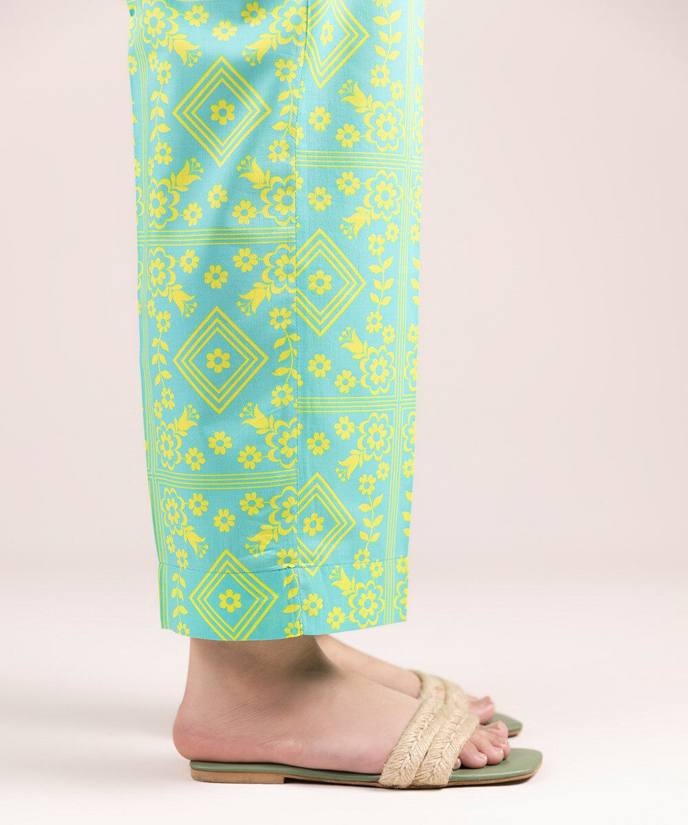 Women's Pret Cambric Printed Blue Straight Pants