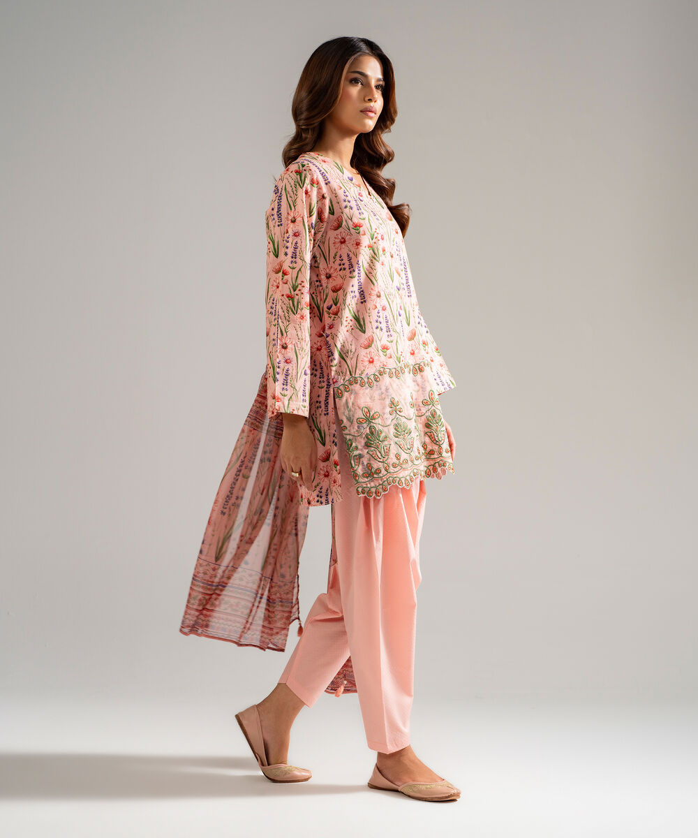 Women's RTW Dobby Embroidered Pink 3 Piece Suit