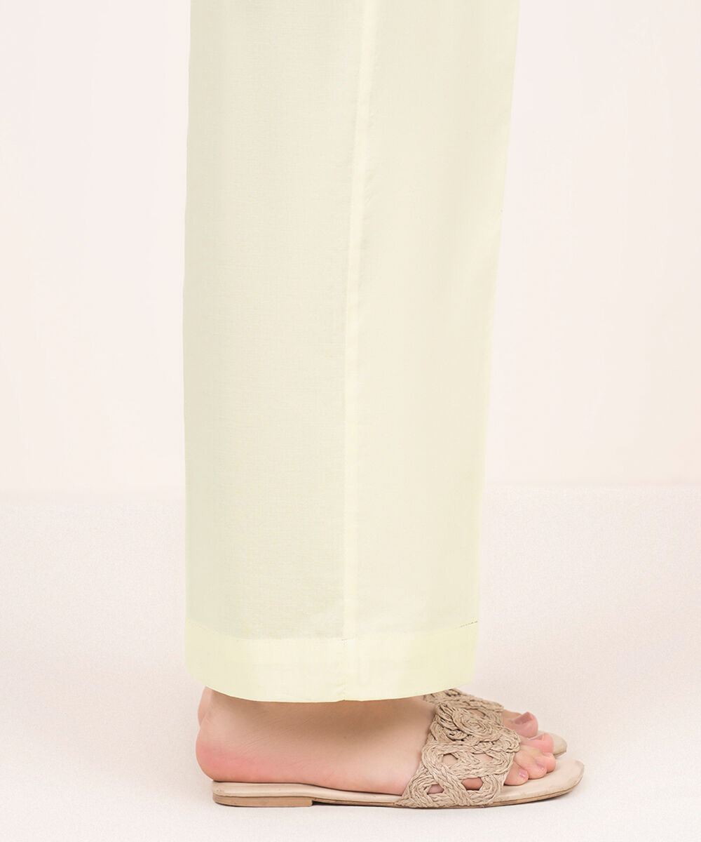 Women's RTW Cambric Off White Solid Straight Pants