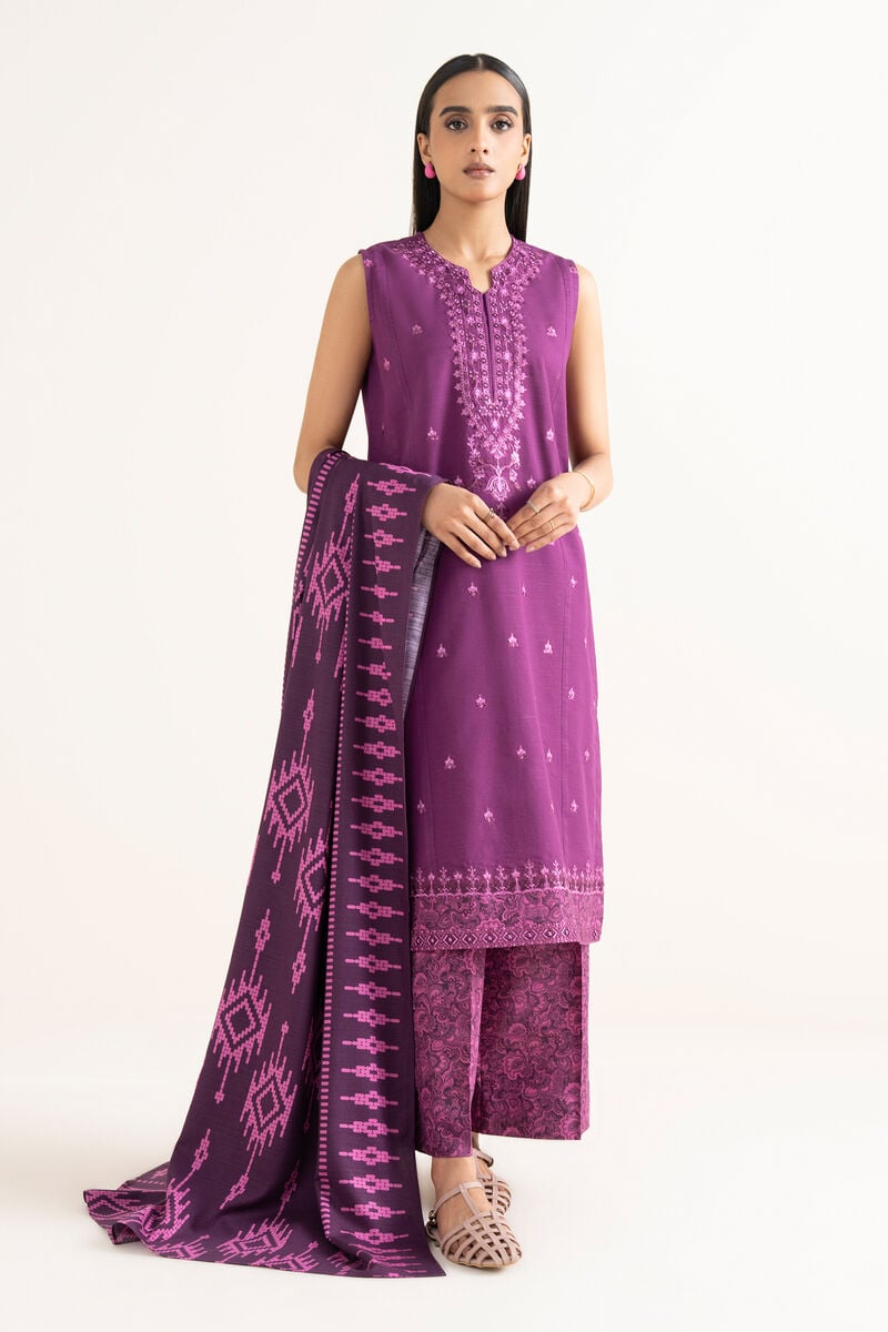 3 Piece - Embroidered Light Khaddar Suit