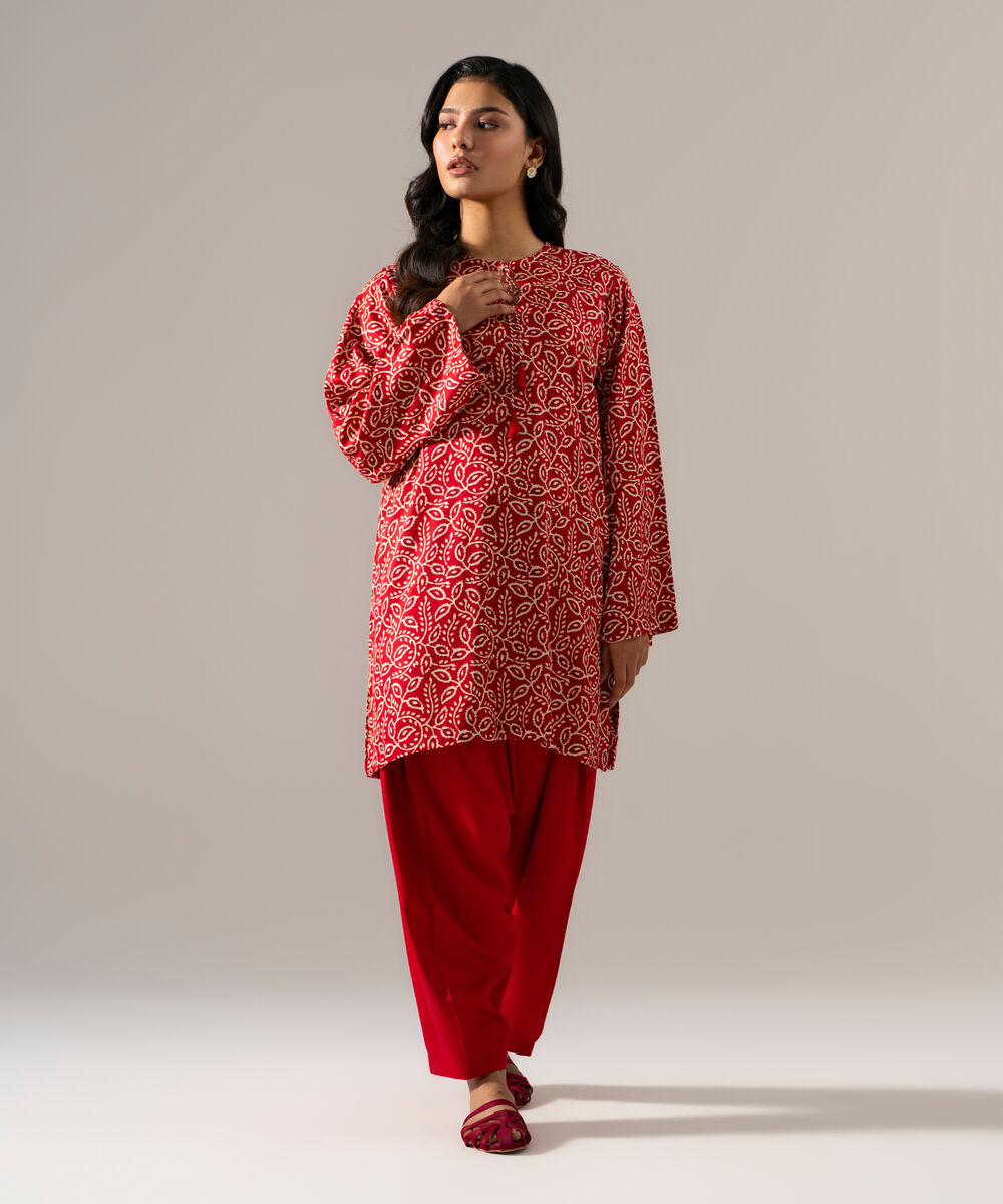 Women's RTW Viscose Marina Printed Red Straight Shirt