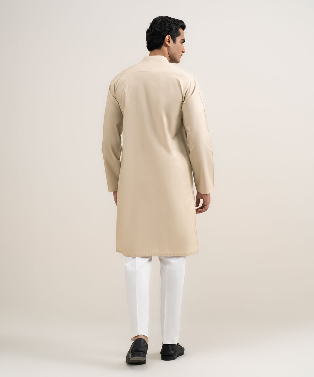 Men's Stitched Cotton Beige Kurta