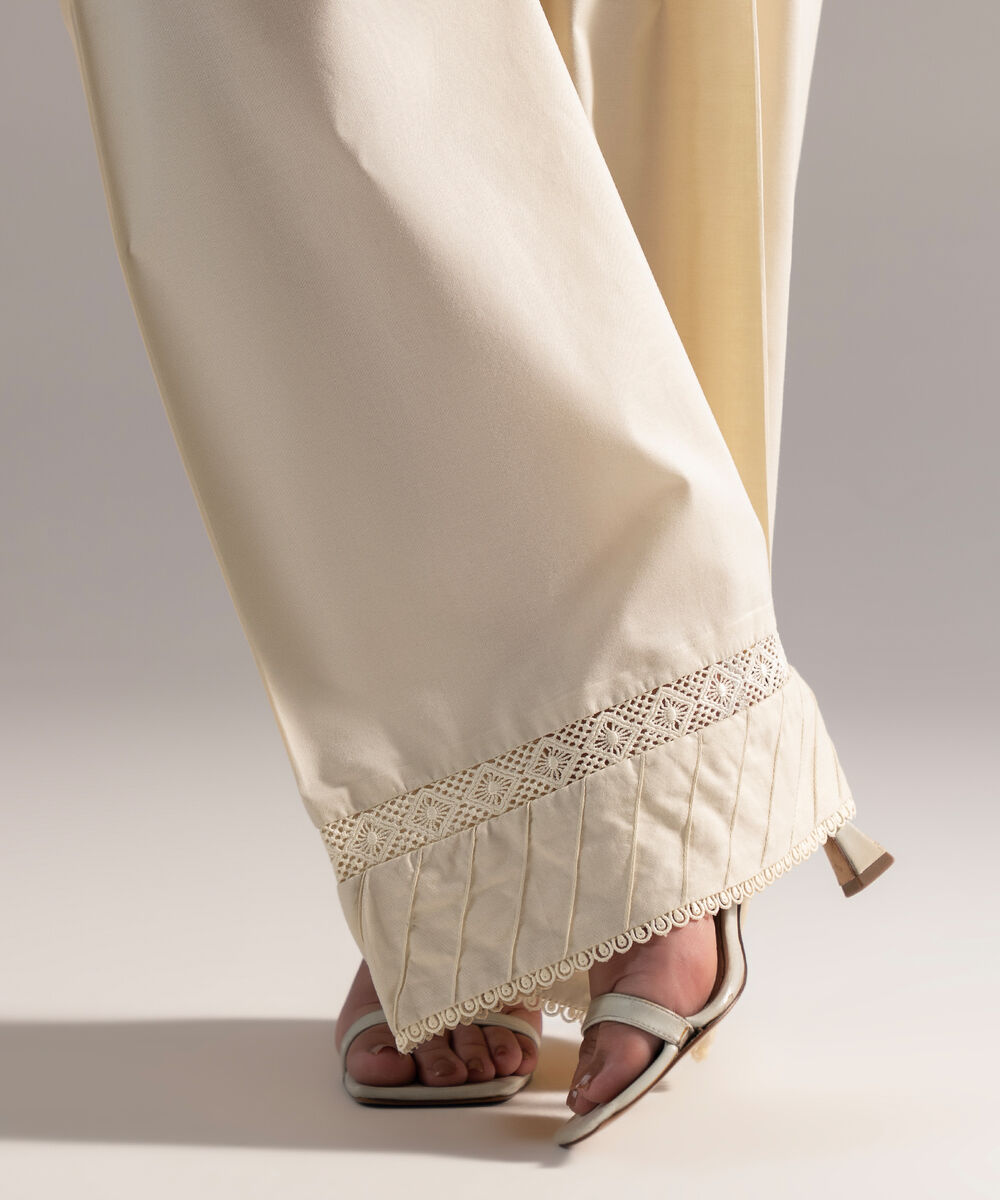 Women's RTW Cambric Solid Off White Shalwar