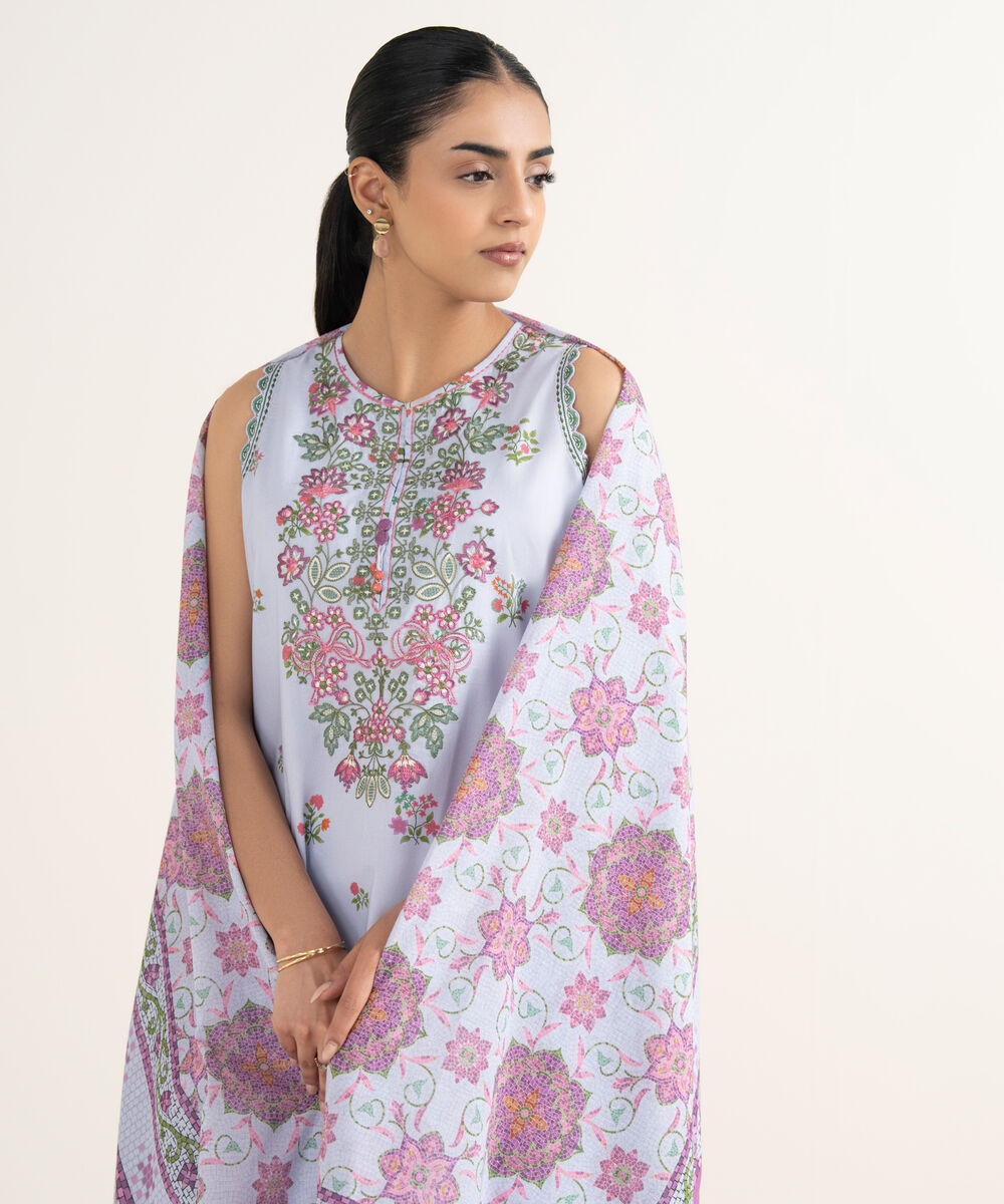 Women's Unstitched Lawn Embroidered Grey 3 Piece Suit