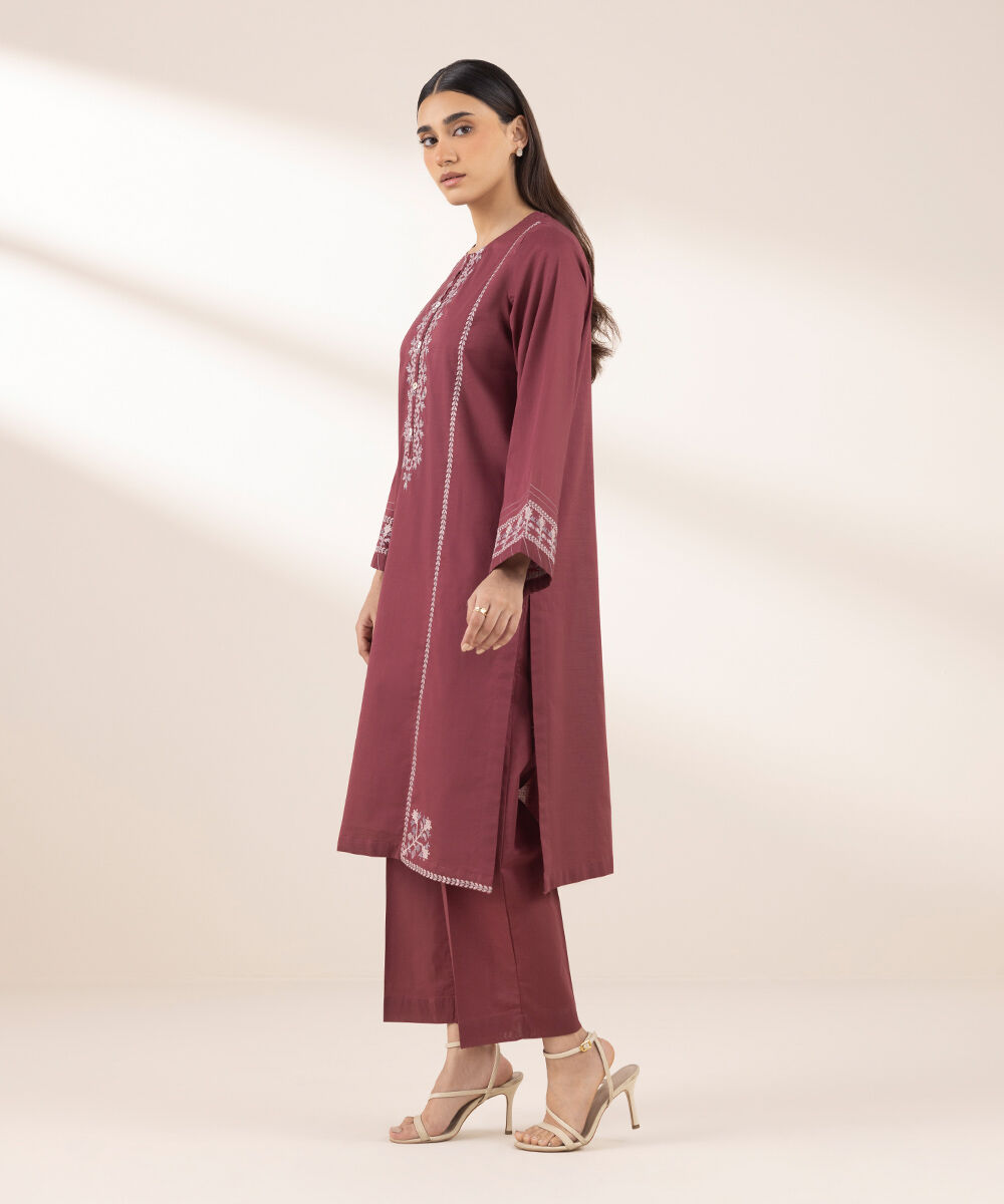 Women's RTW Cross Hatch Red Embroidered A-Line Shirt