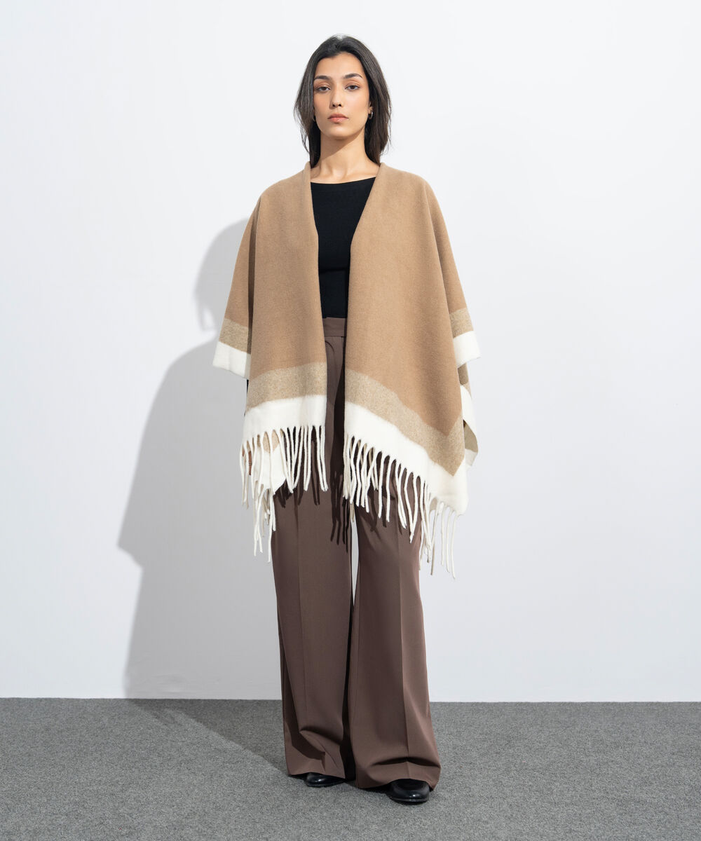 Women's Western Wear Beige & Off White Cape Shawl