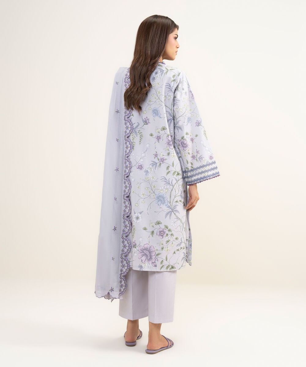 Women's Unstitched Lawn Embroidered Purple 3 Piece Suit