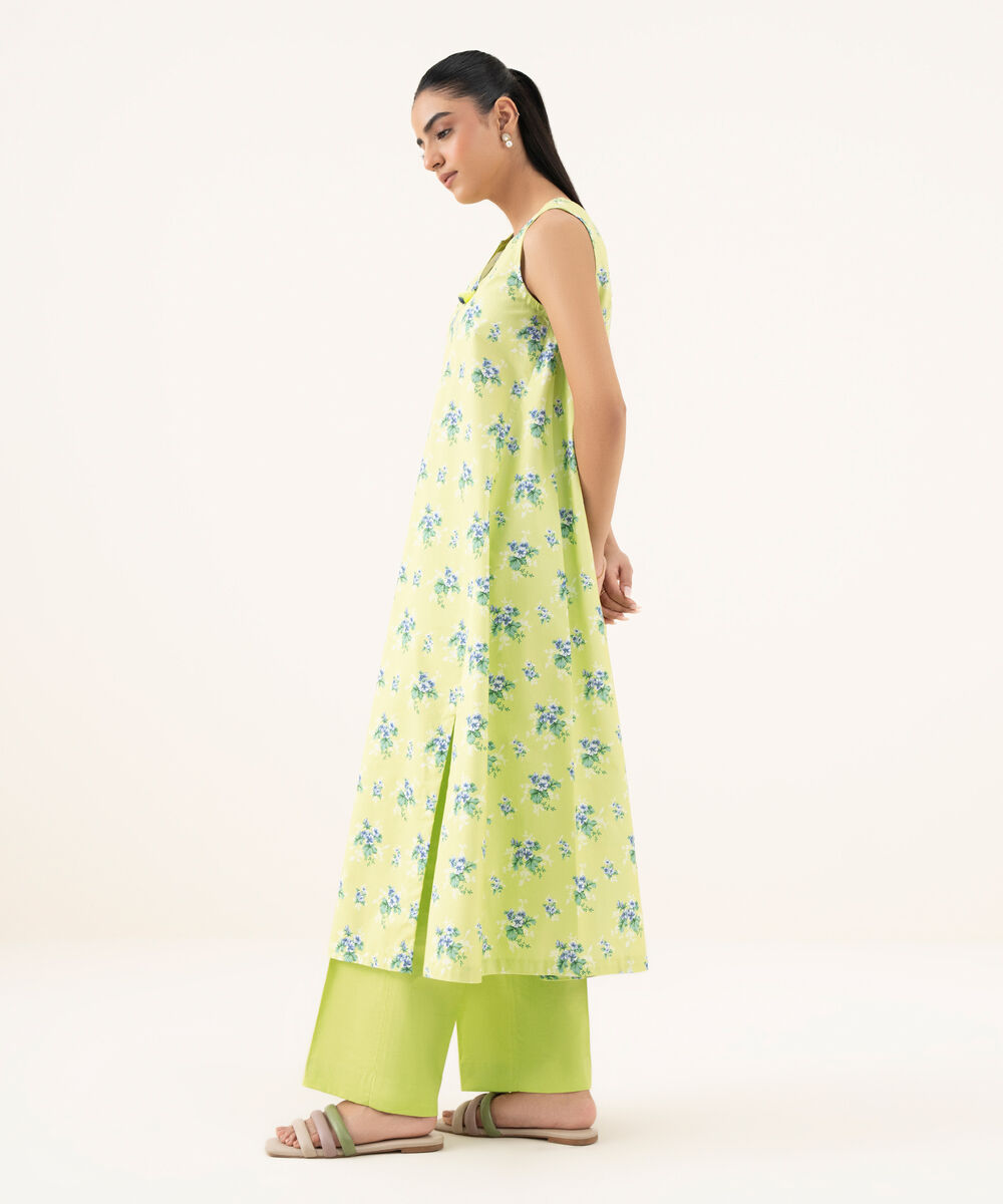 Women's Unstitched Cotton Printed Yellow Two Piece Suit