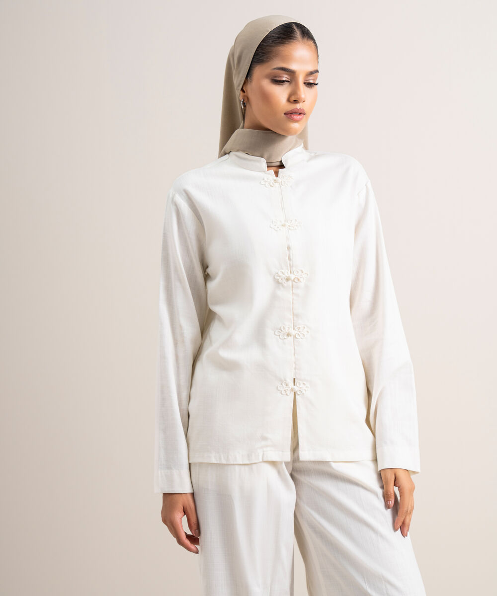 Women's Ivory Mandarin Top