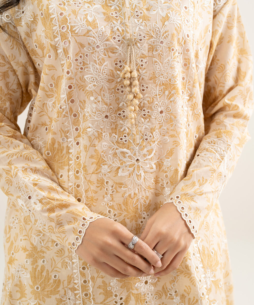 Women's Unstitched Lawn Embroidered Off White 3 Piece Suit