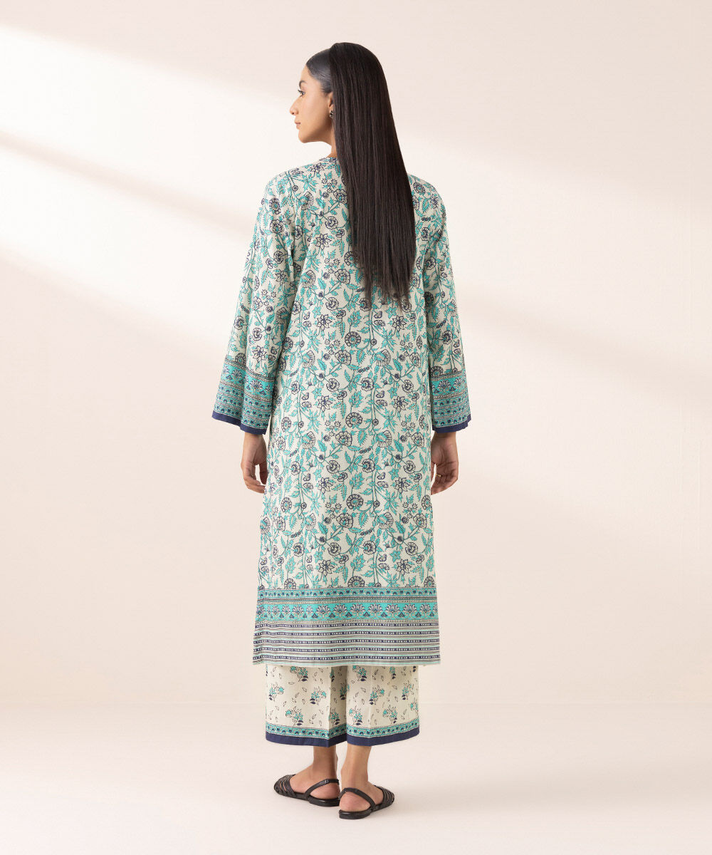 Women's Pret Yarn Dyed Blue Printed A-Line Shirt