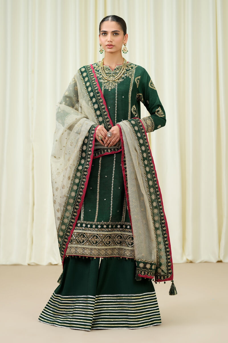 3 Piece - Embroidered Raw Silk Suit