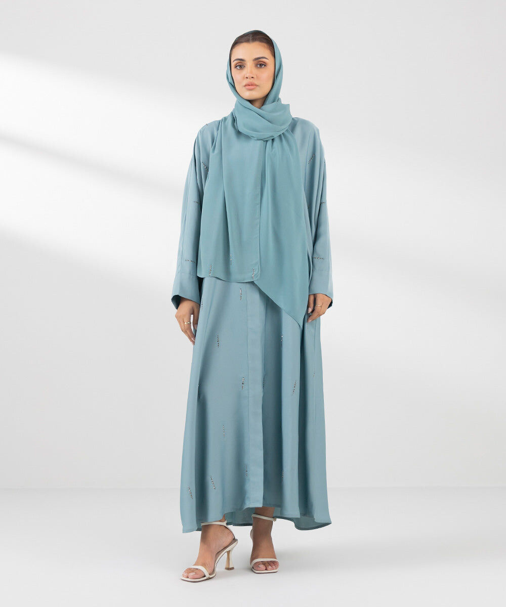 Woman - Blue Button Through Abaya Set