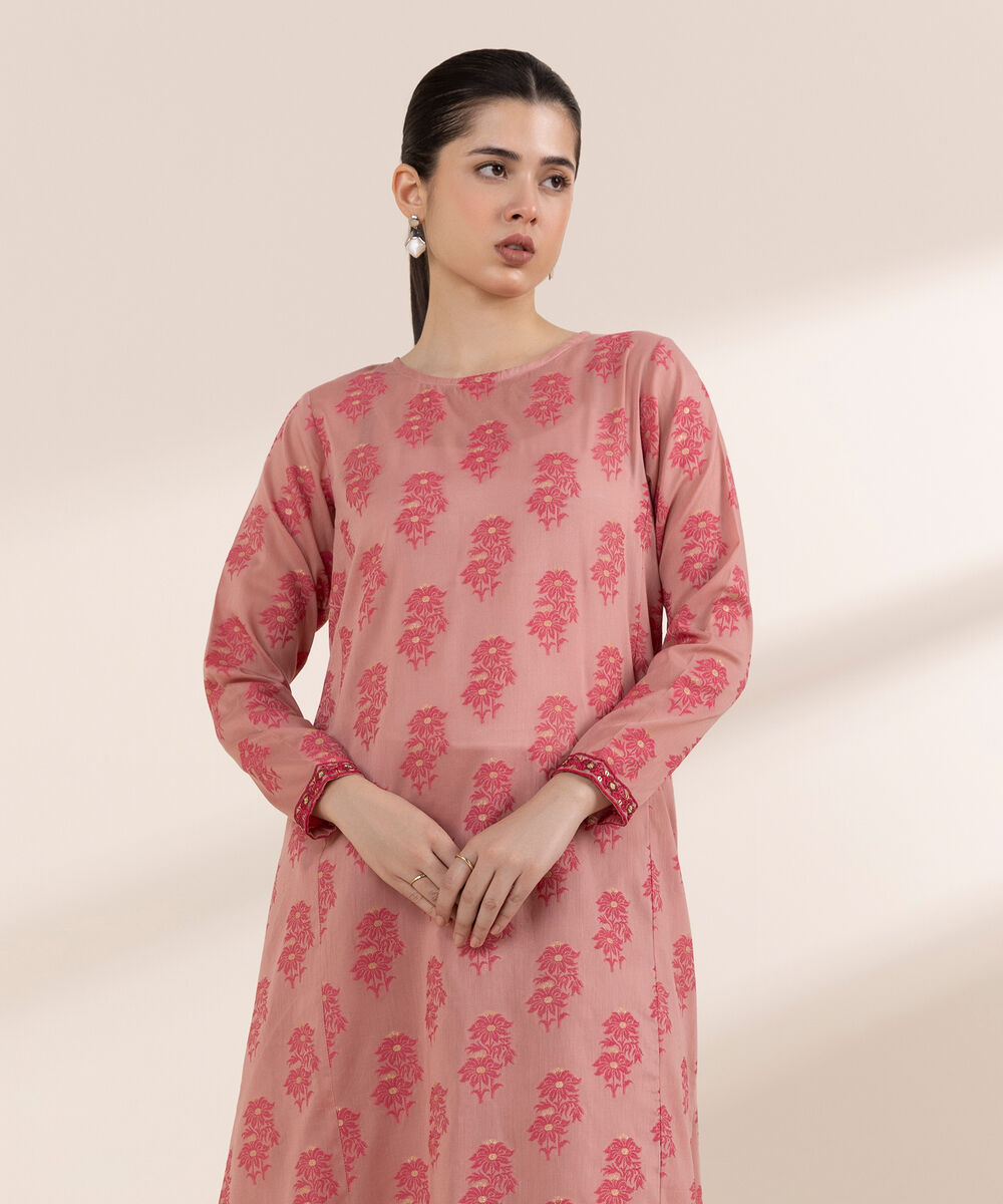 Women's RTW Extra Weft Jacquard Pink Embroidered A-Line Shirt