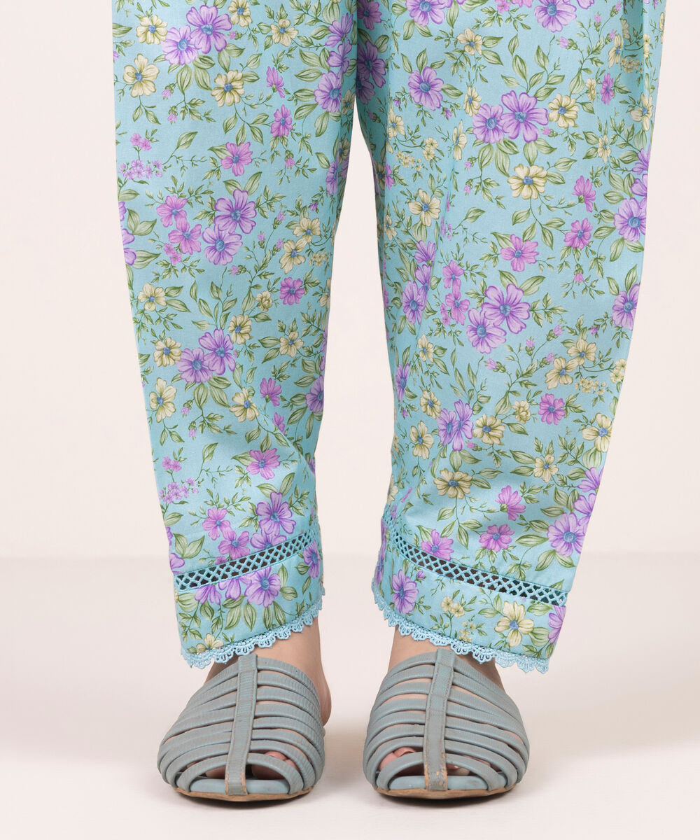 Women's RTW Lawn Printed Blue Shalwar