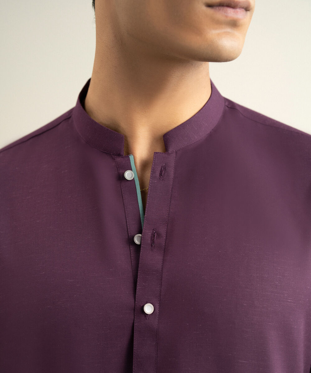 Men's plum Blended Linen Kameez Shalwar