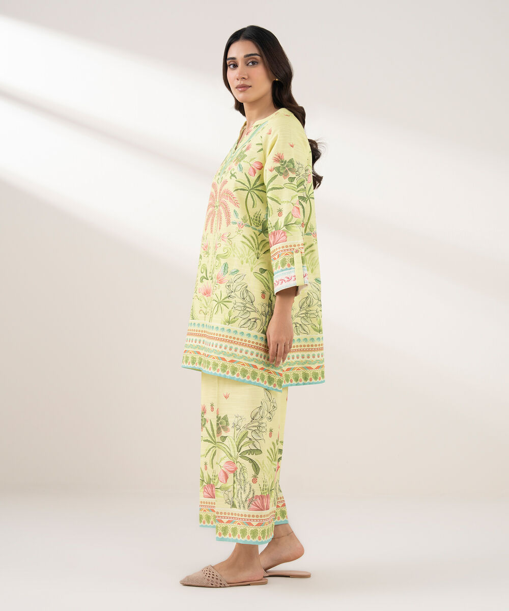 Women's RTW Light Khaddar Printed Straight Mint Green Shirt
