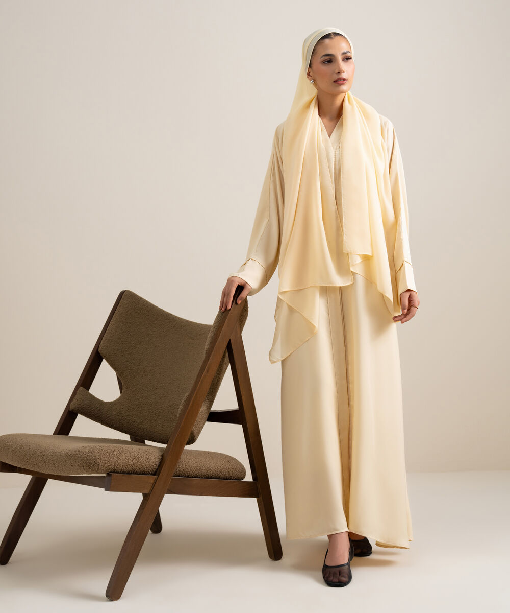 Women's Butter Yellow Kimono Abaya Set