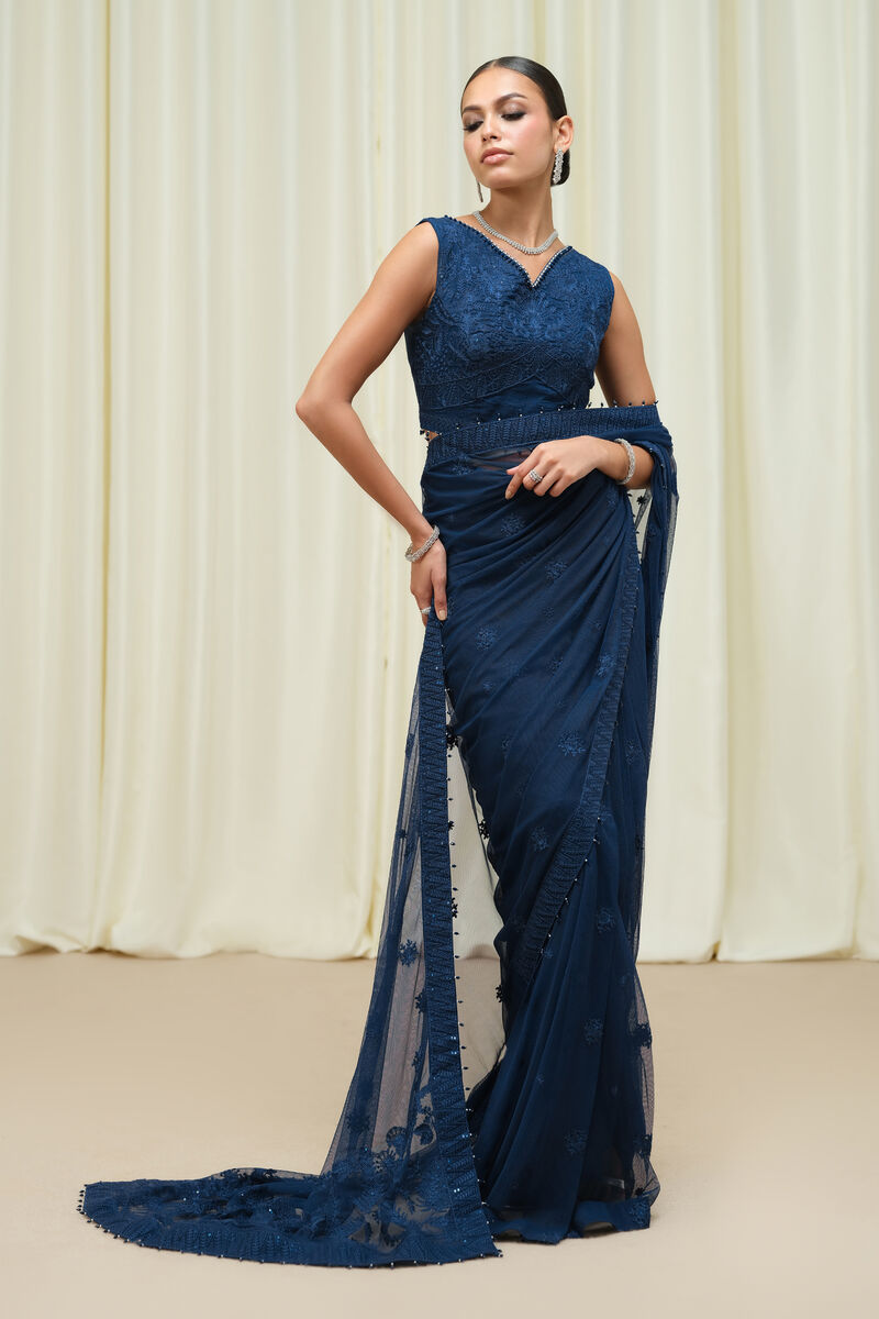 Embroidered Blended Net Saree