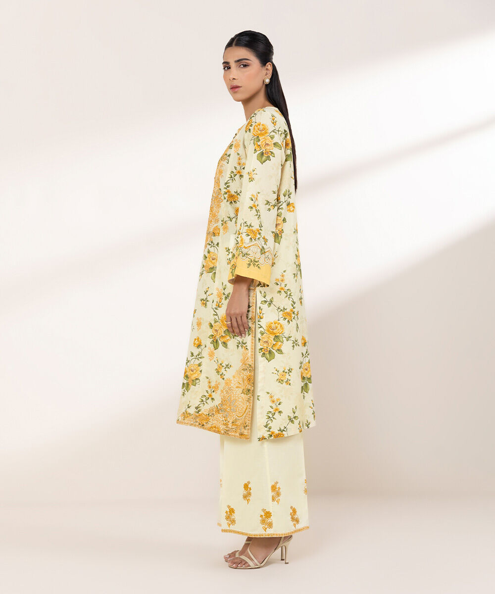 Women's RTW Zari Lawn Yellow Embroidered A-Line Shirt