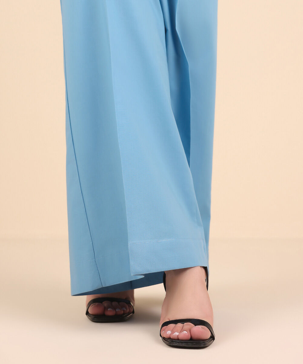 Women's Pret Cambric Blue Solid Flared Pants