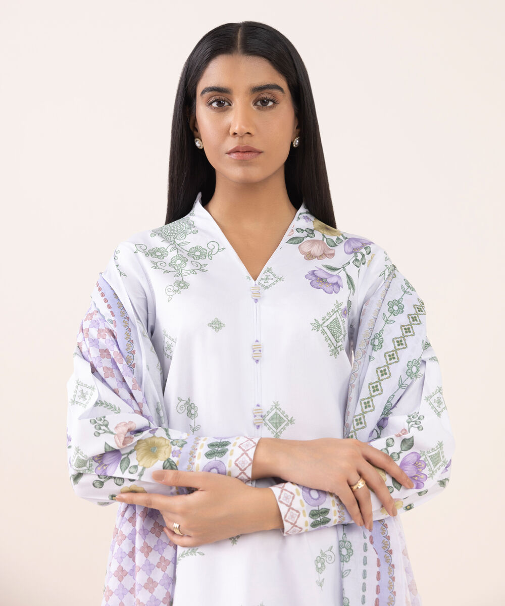 Women's Unstitched Cotton Printed Three Piece Suit