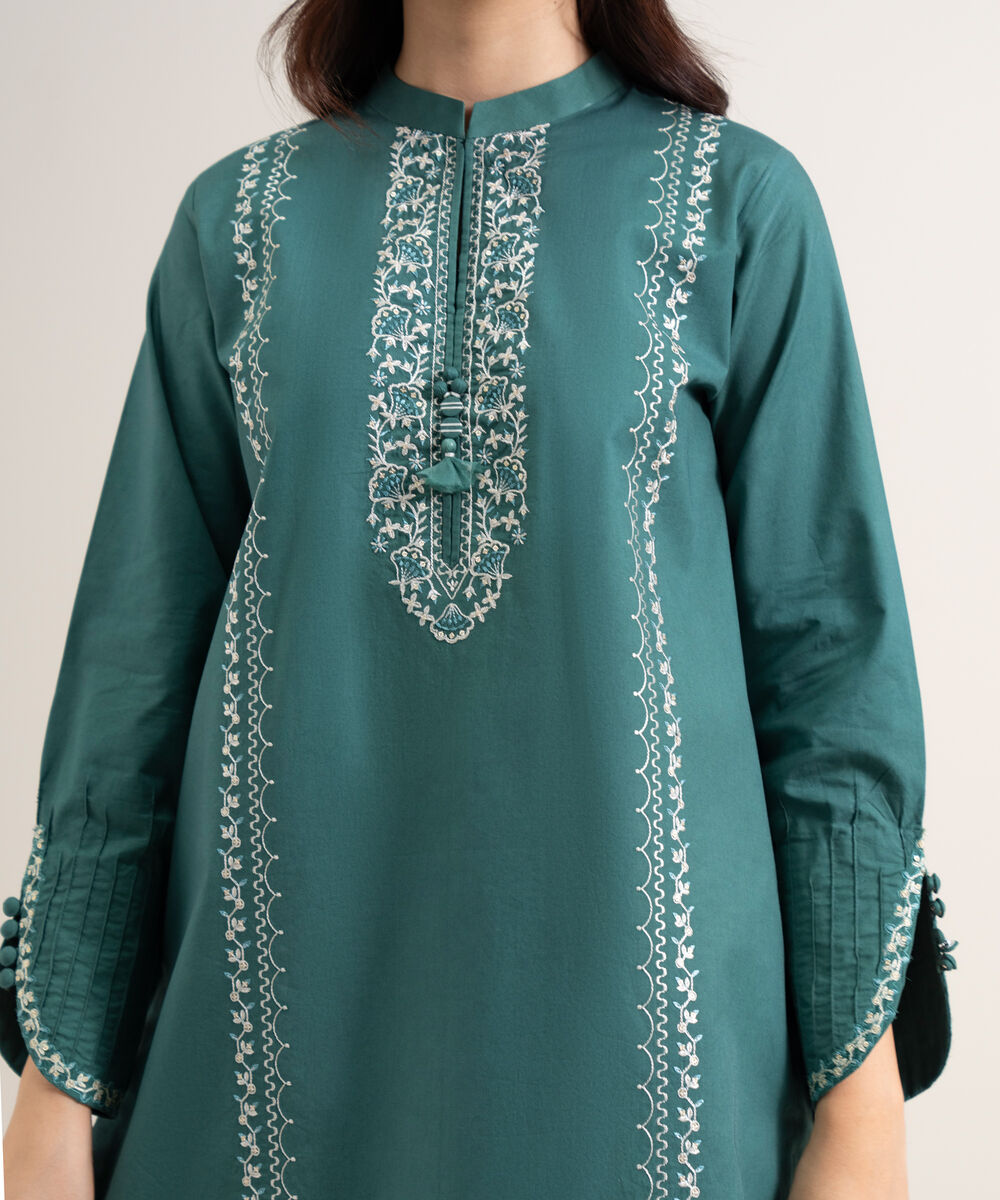 Women's Unstitched Lawn Embroidered Teal 3 Piece Suit
