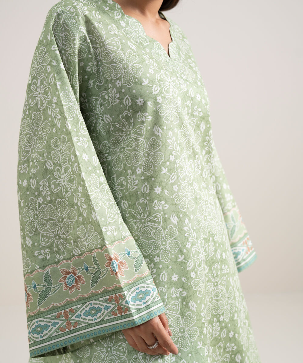 Women's Unstitched Lawn Printed Sage Green 3 Piece Suit