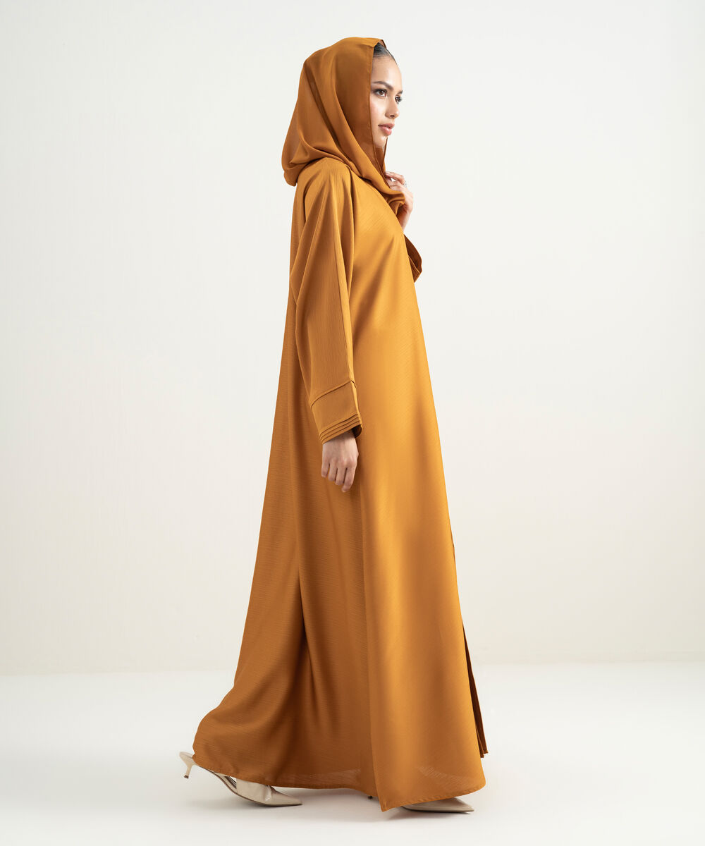Women's Burnt Orange Pleated Button Through Abaya Set