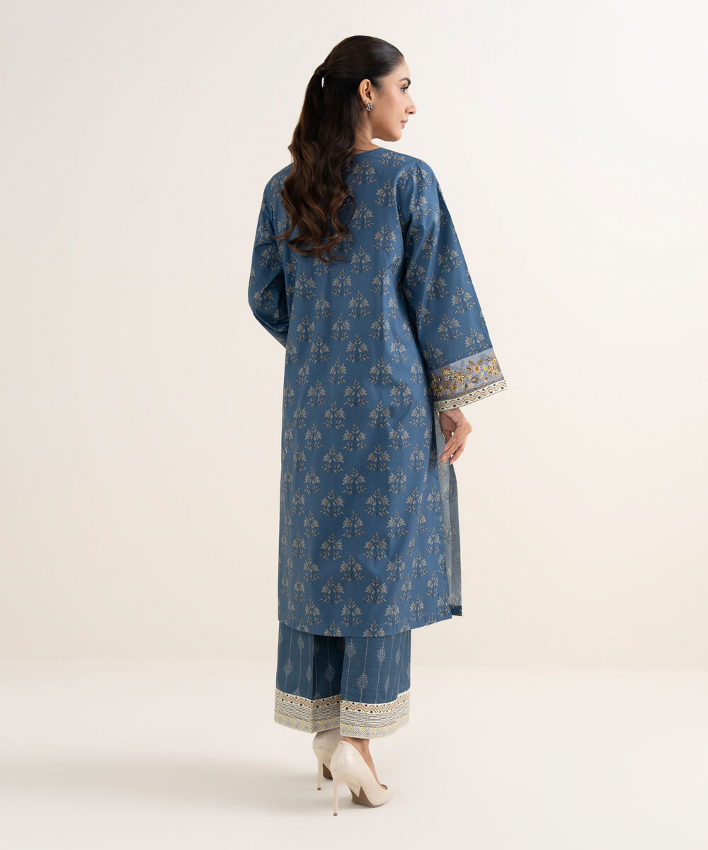 Women's RTW Arabic Khaddar Embroidered Blue Shirt