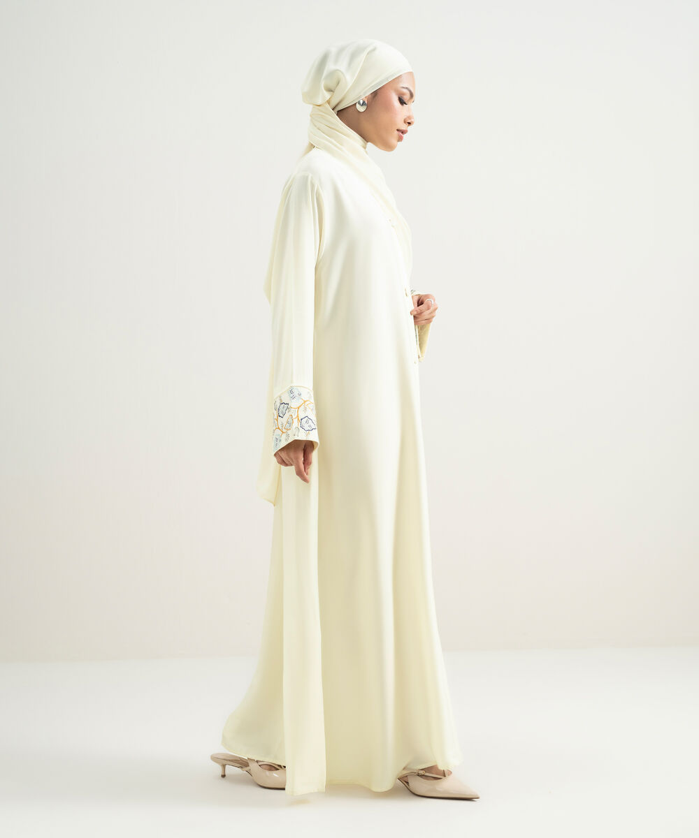 Women's Ivory Embroidered Abaya Set