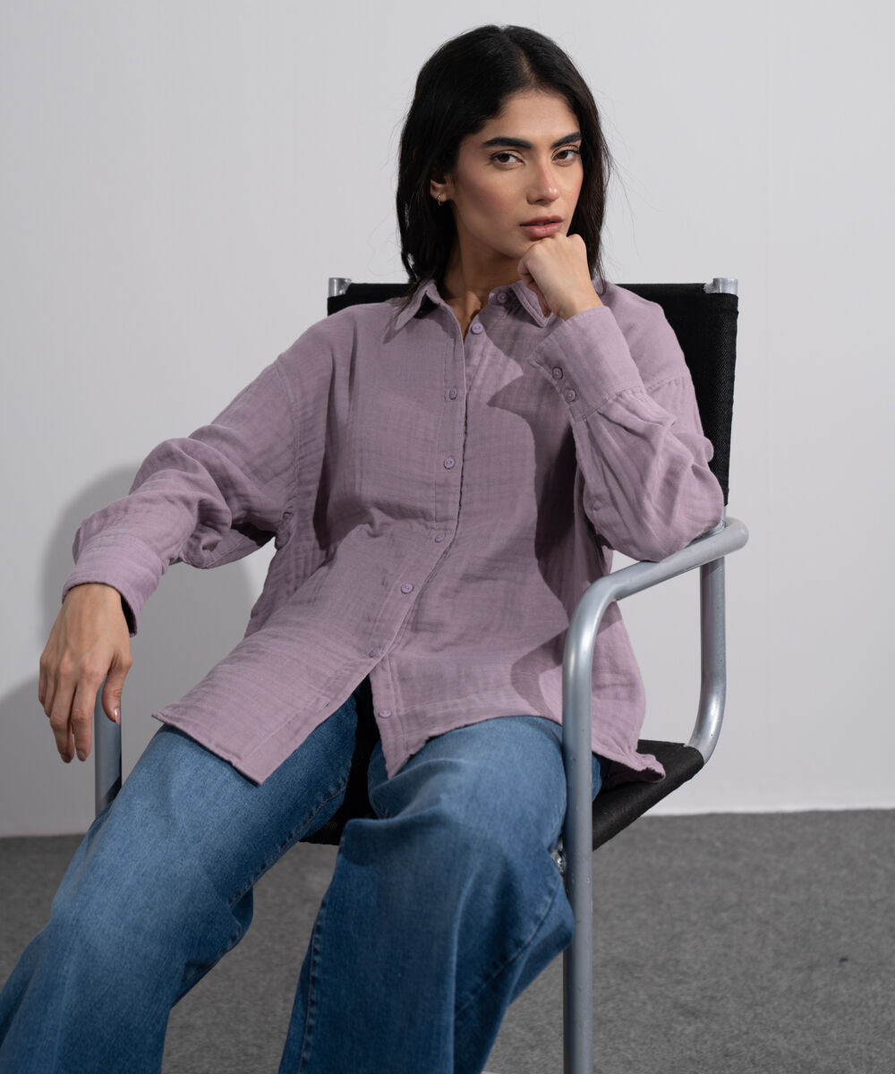 Women's Lilac Loose-Fit Muslin Shirt