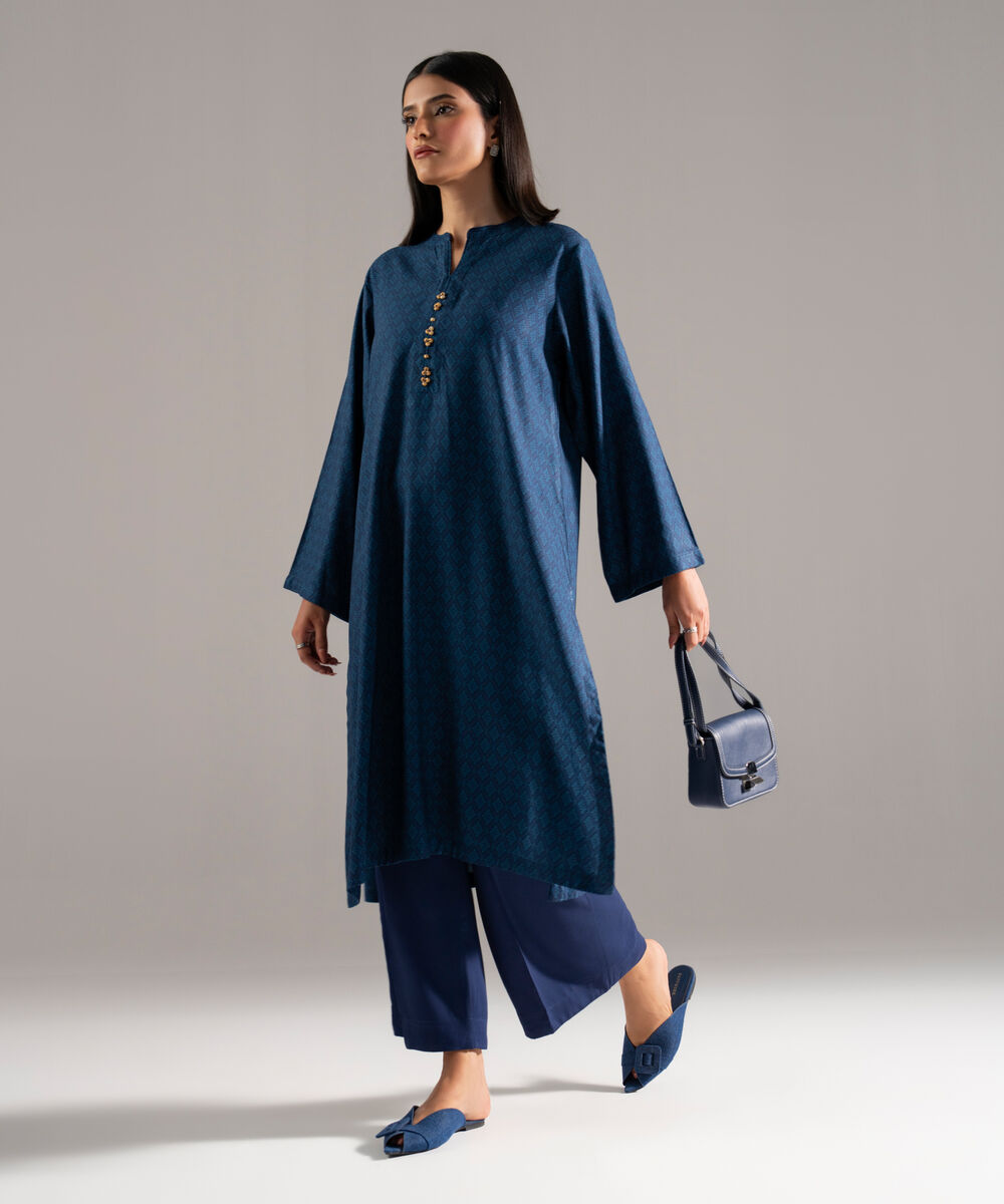 Women's RTW Viscose Marina Printed Blue Straight Shirt
