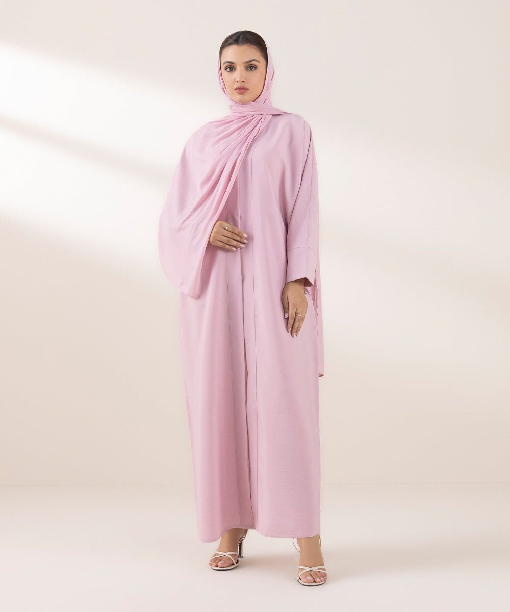 Abaya Set with Kimono Sleeves Woman - Pink Abaya Set with Kimono Sleeves