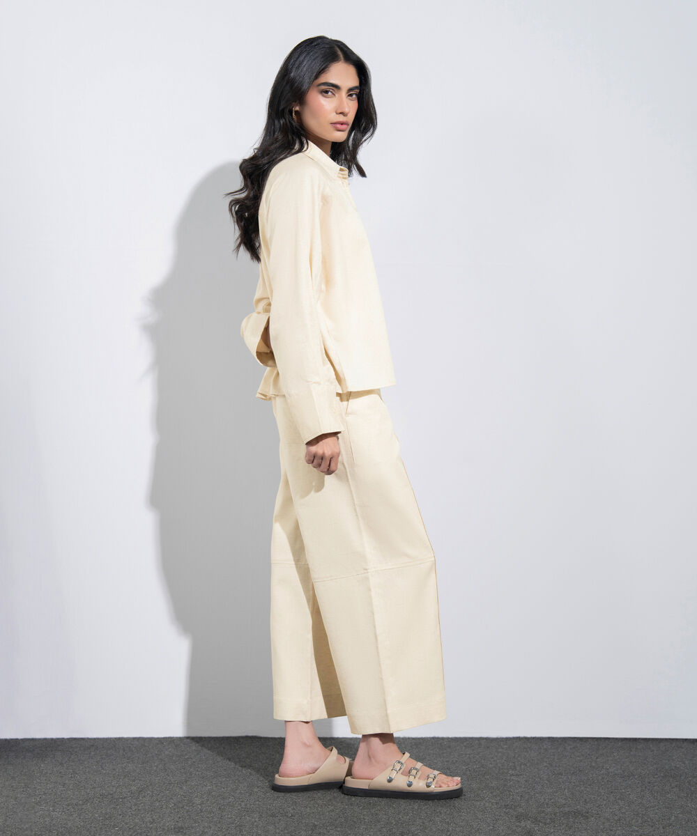 Women's Western Beige Relaxed-Fit Linen Blend Shirt