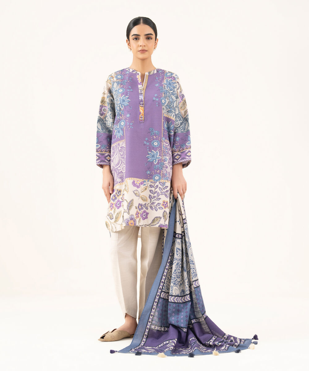 Women's Unstitched Cotton Printed Multi 2 Piece Suit