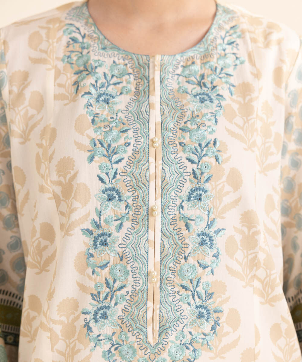 Women's RTW Cotton Satin Multi Embroidered A-Line Shirt