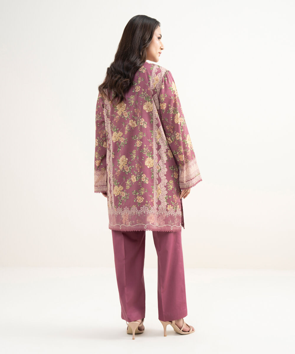 Women's RTW Lawn Embroidered Purple Straight Shirt