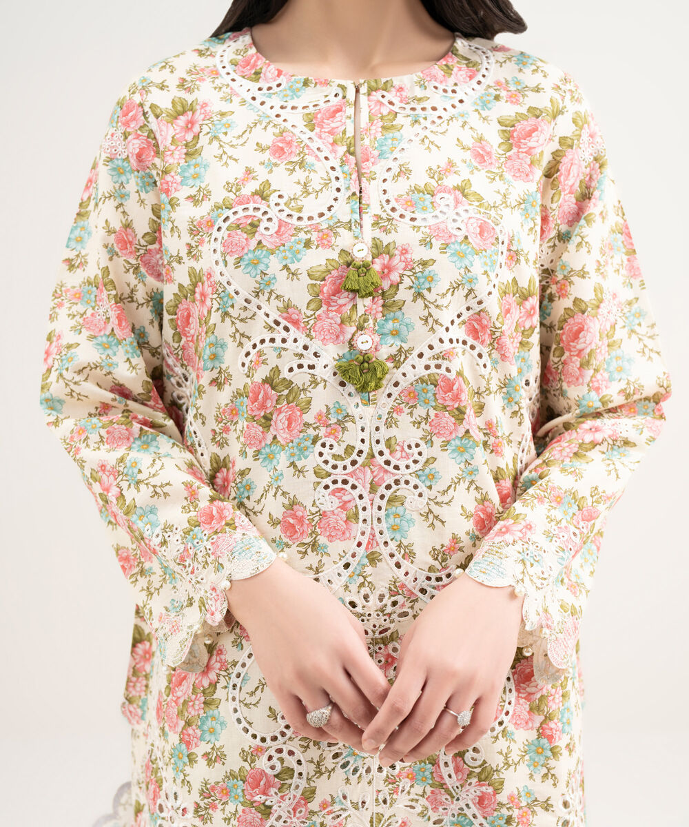 Women's RTW Zari Cotton Embroidered Multi Straight Shirt